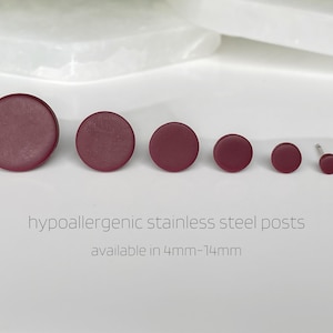 Burgundy Minimalist Studs, Tiny Small Medium Large Round Earrings