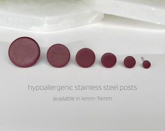 Burgundy Minimalist Studs, Tiny Small Medium Large Round Earrings