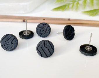 Matte Black Studs, Black Industrial Round Earrings, Studs for Men and Women, Black Art Deco Jewelry, Geometric Minimalist Black Stud