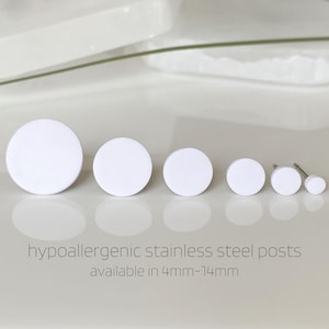 Minimalist Matte White Studs, Tiny Small Medium Large Round Studs for Men and Women, Hypoallergenic Stainless Steel, Simple White Earrings