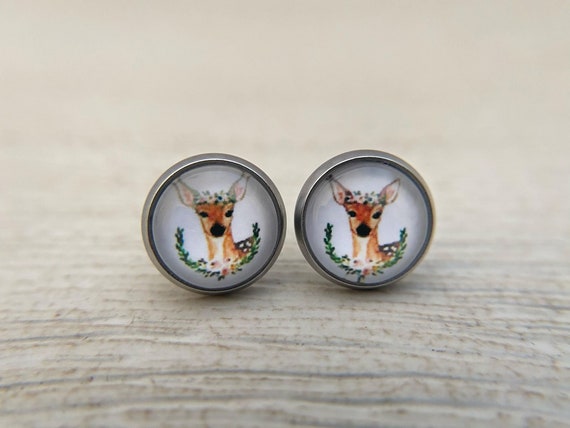 Deer Earrings Fawn Studs Hypoallergenic Stainless Steel Animal Lover Jewelry Birthday Gift for Her Etsy