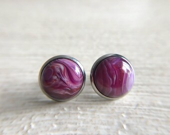 Purple Swirl Studs , Purple Statement Marble Earrings, Birthday for Women, Mothers Day Gift for Her