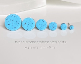 Turquoise Speckled Studs, Tiny Small Medium Large Minimalist Earrings for Men and Women