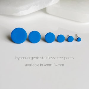 Cobalt Blue Minimalist Studs, Tiny Small Medium Large Round Unisex Studs