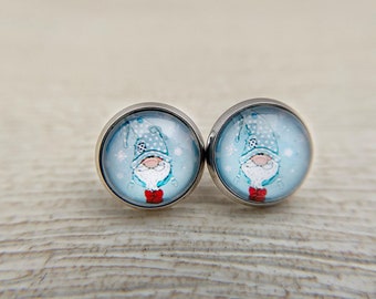 Winter Gnome Studs, Garden Gnome Earrings