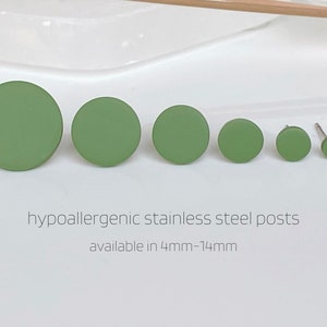 May include: Set of six green round stud earrings in various sizes, hypoallergenic stainless steel posts, available in 4mm-14mm.