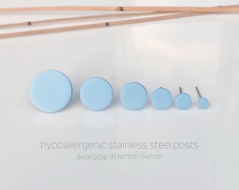 Minimalist Sky Blue Studs, Tiny Small Medium Large Light Blue Earrings, Hypoallergenic Stainless Steel, Simple Studs