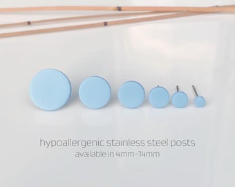 Minimalist Sky Blue Studs, Tiny Small Medium Large Light Blue Earrings, Hypoallergenic Stainless Steel