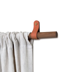 Single Leather Curtain Pole 0-720cm / 0-283.5&quot; (Natural Oak, Walnut, Beech, Black, White)