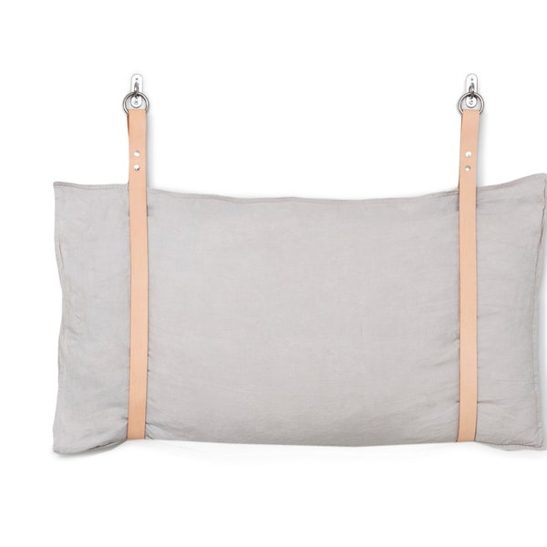 Support d'oreiller de tête de lit en cuir avec sangle de coussin de banc, sangle unique uniquement - Naturel