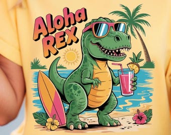 T-Rex Dinosaur T-Shirt DESIGN PNG: Summer Beach Vacation Design (Digital Download
