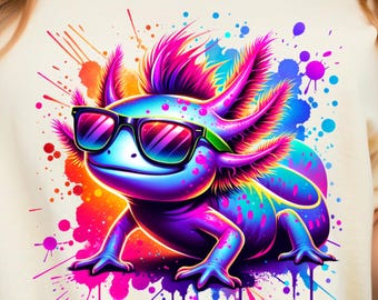 Arte de ajolote neón: un anfibio divertido con gafas de sol