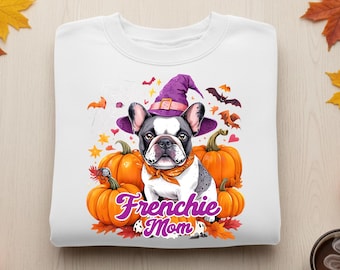 Bulldog francese strega PNG: design per la mamma di bulldog francese nella stagione spettrale (download digitale)
