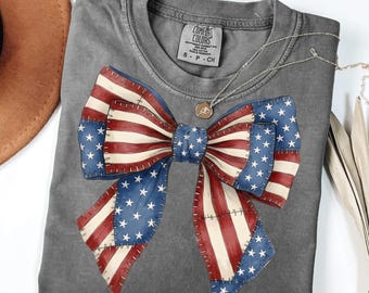 Patriotic Coquette Bow PNG, 4th of July Bow Design, USA Flag Ribbon, Vintage Americana Clipart, Independence Day png, Red White Blue Bow