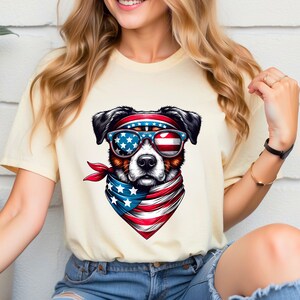 Perro con bandera estadounidense / Diseño patriótico de perro para el 4 de julio / Arte de perro con bandera de EE. UU. / Perro rojo, blanco y azul PNG y SVG