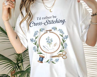 I'd Rather Be Cross Stitching PNG | Funny Cross Stitch Quote | Cross Stitch Lover Digital Download | Crafter Needlework PNG