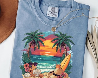 Beach Summer PNG, Sublimation Coastal Art, Tropical Vibes T-Shirt & Tote Design, Summer Png Graphi, Tshirt Design Png