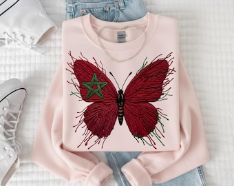 Moroccan Flag Butterfly PNG, Faux Yarn Butterfly Design, Morocco Pride Clipart, Red Green Star Butterfly,trendy design for morocco