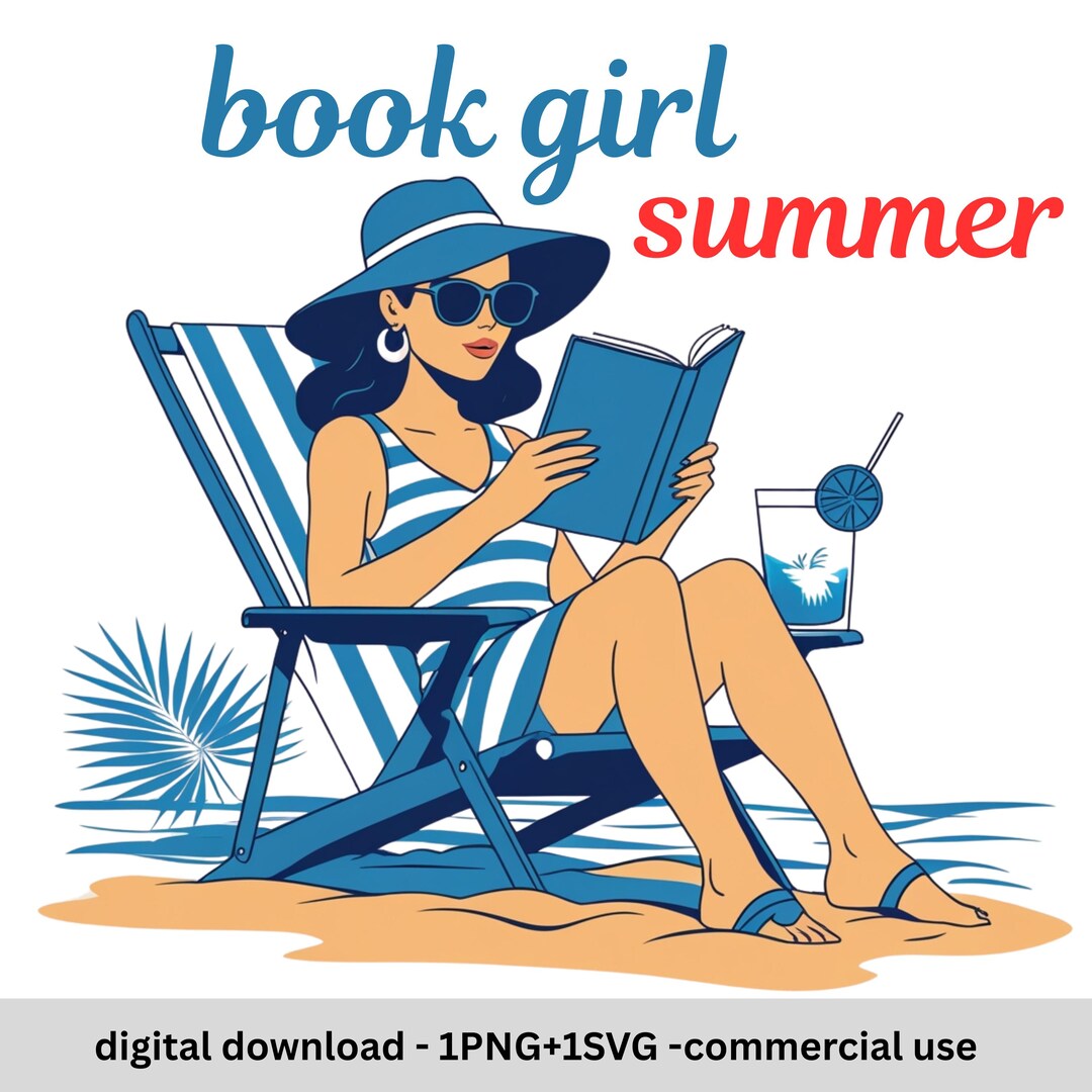 Book Girl Summer PNG SVG – Beach Reading Clipart – Summer Book Lover ...