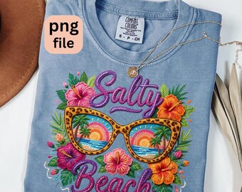 Salty Beach Faux Yarn PNG, Summer Shirt PNG, Tropical Flowers PNG, Beach Trendy Png, T-Shirt Design, Sublimation Designs, Digital Download