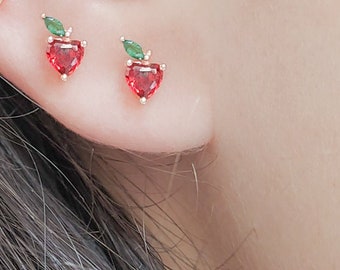 Apple Studs Earrings - Colorful CZ Studs - Fruit Earrings - Fruit Studs - Apple Earrings - Crystal Stud Earrings - Foodie Gift