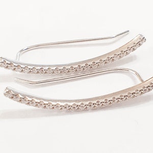 Diamonds Ear Climber Earrings-CZ Climber Earrings-Ear Climbers-Bar Earrings-Sterling Silver Climber Earrings