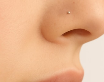 Piercing de nariz de oro de 1 mm - Piercing de nariz pequeño - Piercing de nariz de bola pequeña de oro - Piercing de nariz de plata de ley de 1 mm - Piercing de nariz de calibre 22