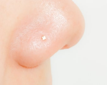 Gold Nose Stud 1.5 mm CZ - Gold Diamond Nose Stud 22g - Tiny Dainty Nose Stud - Nose Piercing - L Shaped Nose Stud