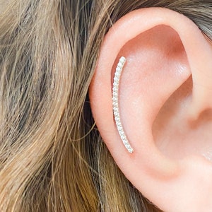 Boucle d'oreille Helix longue incurvée - Piercing Helix en argent sterling - Boucle d'oreille CZ Helix Climber - Boucle d'oreille cartilage - Bijoux Helix