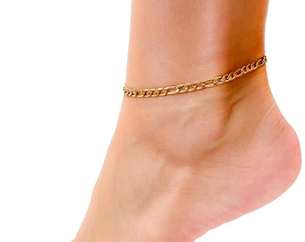 Gold Anklet - Figaro Chain Anklet - Anklet for Women Gold - Dainty Simple Anklet - Summer Jewelry
