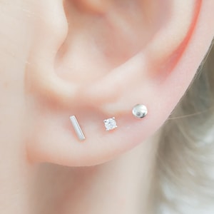 Sterling Silver Stud Earrings - Tiny Studs Earrings Set Sterling Silver - Single 3 Small Studs Silver multiple lobe earrings