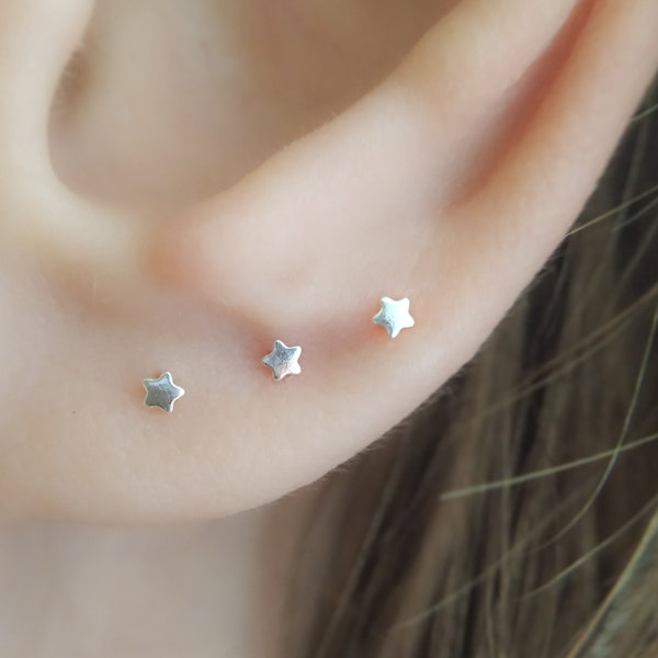 Super Tiny Sterling Silver Star Stud Earring - Petite Small Sterling Silver Studs Earrings