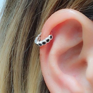 Helix Earring-Silver Helix Black CZ Diamonds-Helix Hoop Earring-Cartilage Piercing-Cartilage Jewelry-Hex Earring