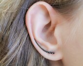 Mother Day Sale - Black Climber Earrings-Ear Climber Earrings Black -Ear Climbers-Black Bar Earrings-Gold Rose Sterling Silver Climbers