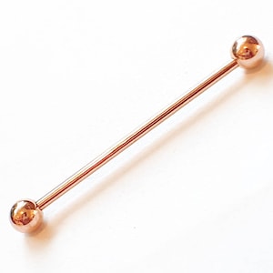 Piercing a barretta industriale in oro rosa da 16 g - Piercing a barretta industriale in oro rosa da 16 g, 35 mm, acciaio chirurgico 316L - Orecchino a barretta industriale