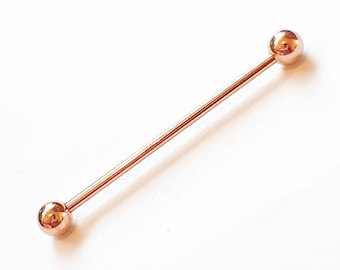 Rose Gold Industrial Barbell - Rose Gold Industrial Barbell Piercing 14g 35mm 316L Surgical Steel - Industrial Barbell Earring