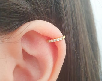 Édition limitée - CZ Helix Cuff - Gold Helix Cuff - Fine Helix sans piercing - Boucle d'oreille sans piercing hélicoïdale - Faux cartilage hélicoïdal