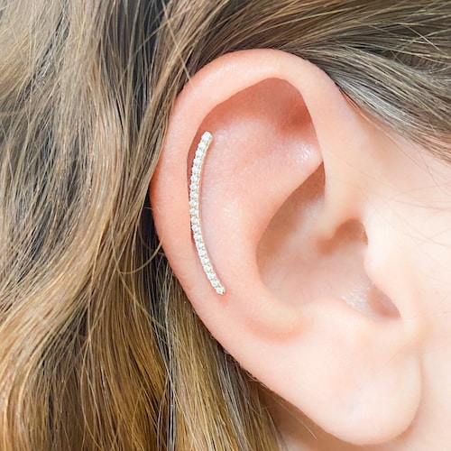 Helix Earring Long Curved - Helix Piercing Sterling Silver - CZ