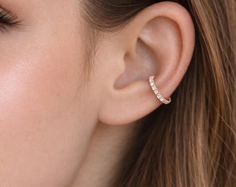 Rose Gold Ear Cuff-CZ Ear Cuff-Rose Gold Ear Cuff Earring-Rose Gold Clip on No Piercing Earring-Conch Earring-Faux Conch
