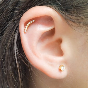 Helix Earring-Cartilage Earring-Hex Stud-Helix Jewelry-Curved Helix-Cartilage Jewelry-CZ Helix Earring-CZ Pave Helix