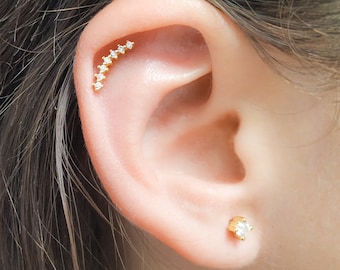 Helix Earring-Cartilage Earring-Hex Stud-Helix Jewelry-Curved Helix-Cartilage Jewelry-CZ Helix Earring-CZ Pave Helix