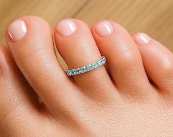 Elastic Toe Ring - Crystal Spring Toe Ring - Stretchy Blue Diamonds Toe Ring - Toe Ring-Rhinestone Toe Ring Crystal Silver-One Size Toe Ring