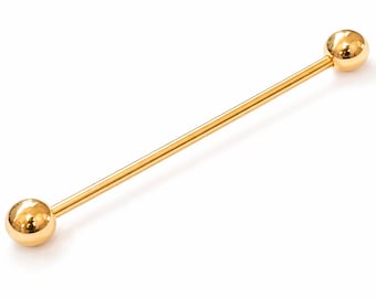 Industrial Barbell Gold-Gold Industrial Piercing-Gold 14g Industrial Barbell-Gold 38mm 316L Surgical Steel Scaffold Earring