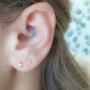 Hoop Piercing Clicker Opal 8mm Daith Rook Septum Cartilage Helix Hinged Nose Ear Ring