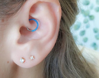 Hoop Piercing Clicker Opal 8mm Daith Rook Septum Cartilage Helix Hinged Nose Ear Ring