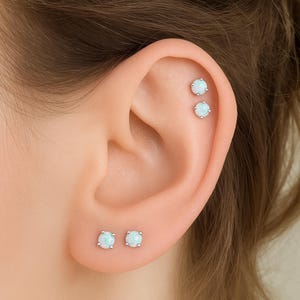 Helix Stud Earring 18 Gauge - Opal Helix - Bioflex Stud Labret - Opal Piercing 18g - Helix Earring Opal