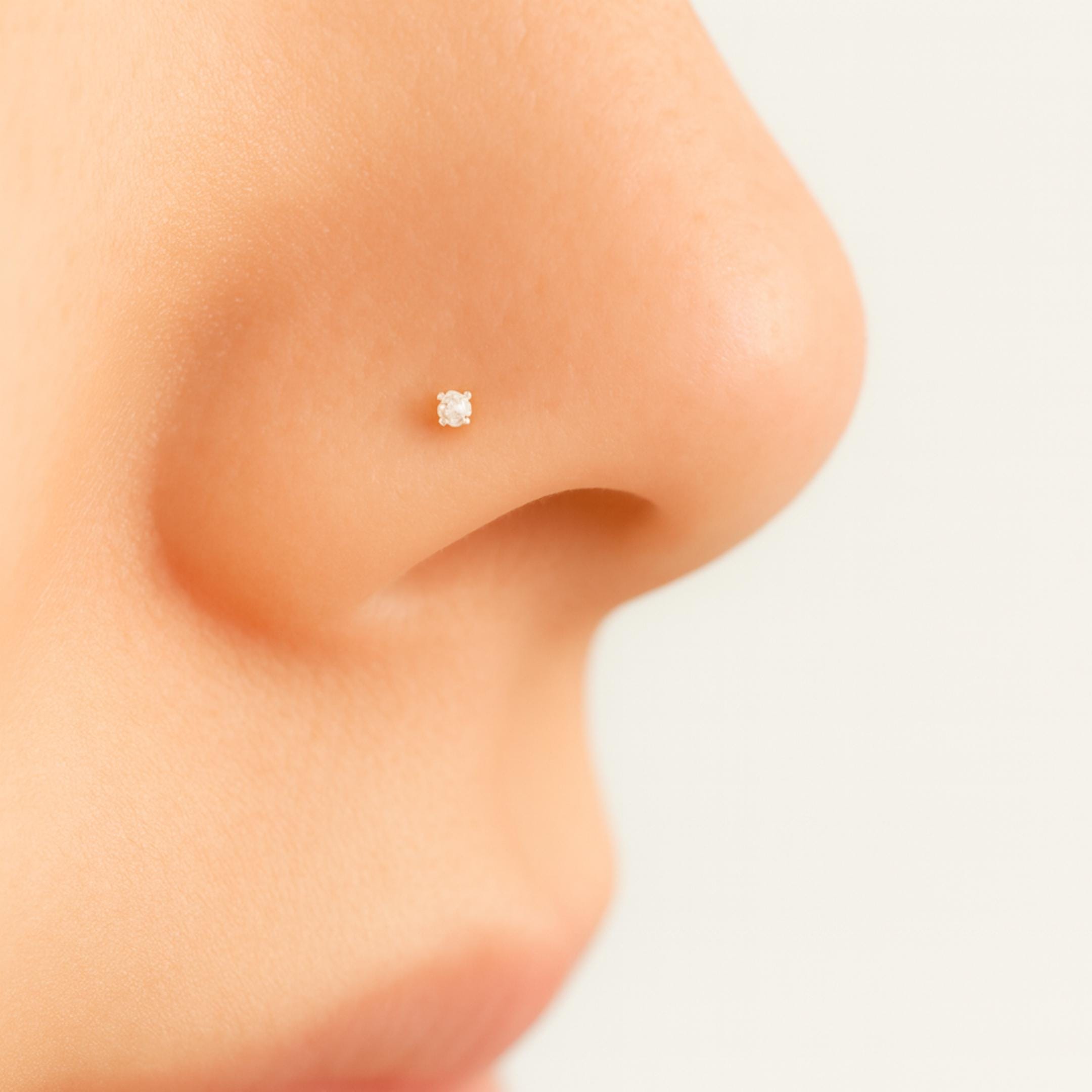 Clou De Nez Droit Ressort En Or 9 Carats Avec Zirconium - Neuf Avec étiquettes, Jewellerybox