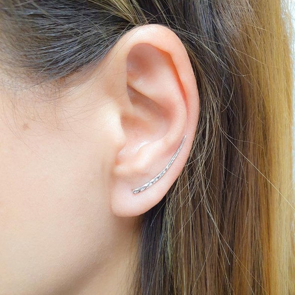 Ear Climber Earrings-Climber Earrings-Ear Climbers-Bar Earrings-Gold Rose Sterling Silver Climber Earrings