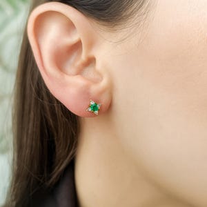Vintage Style Emerald Stud Earrings - CZ Studs - Tiny Diamond Studs - Elegant Stud Earrings - Gold Ear Studs