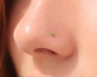 Tiny Nose Stud 22 gauge Sterling Silver Green CZ Stone- 1 mm Nose Stud- Green Nose Stud- Colorful Nose Studs- Nose Jewelry- Mini Nose Stud